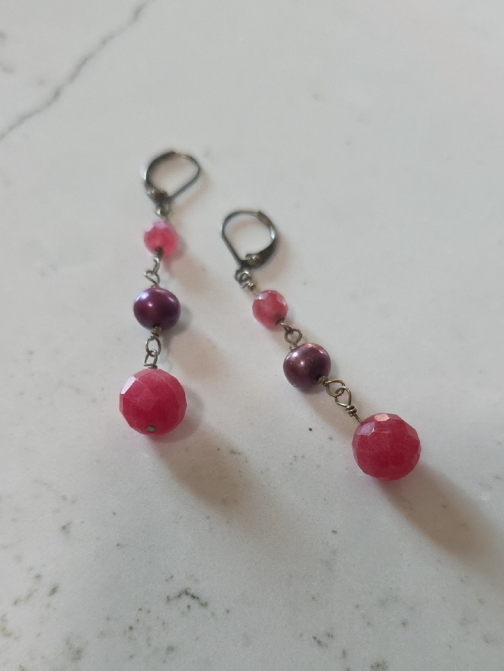 LOFT Pink and Purple Bead Drop Earrings